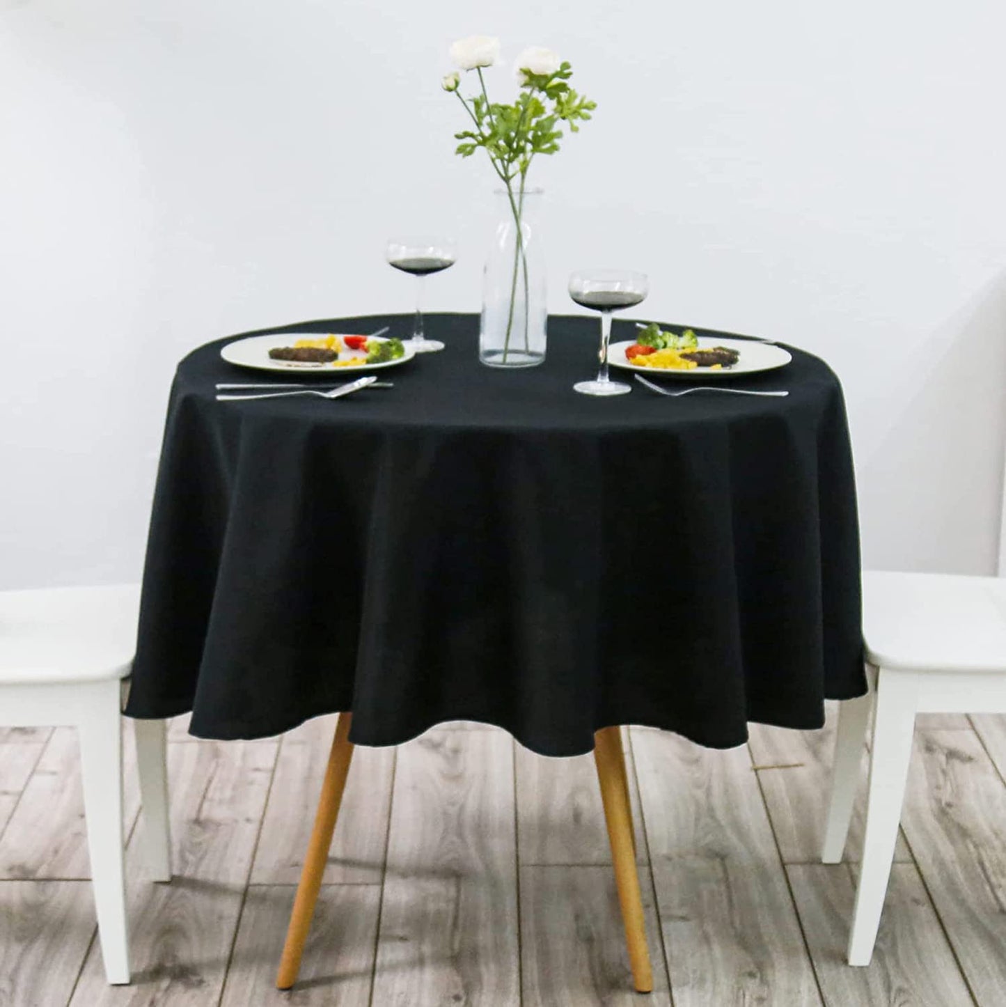 Mantel de Mesa Antimanchas Redonda de Tejido Impermeable (180CM Ø, Negro)