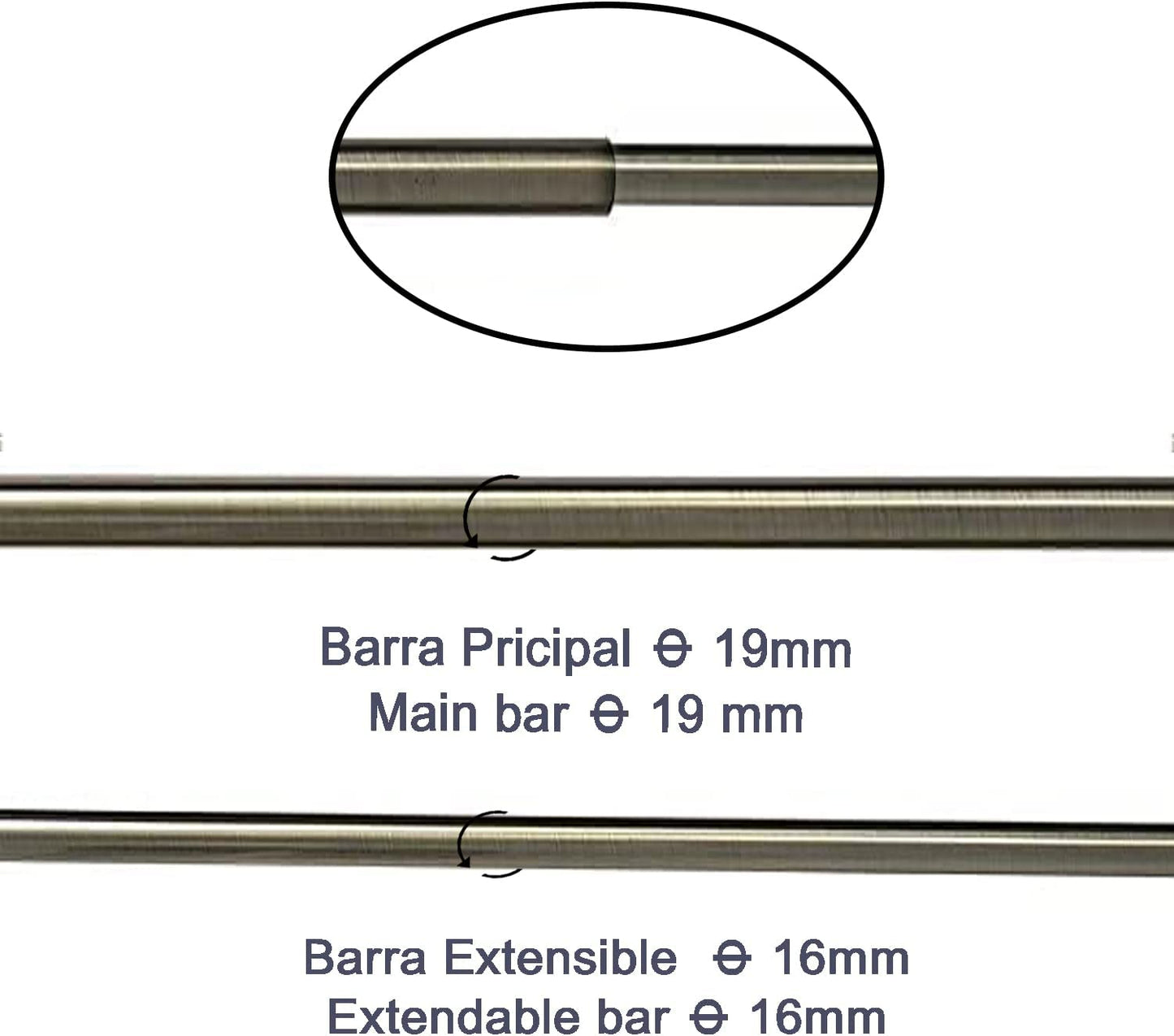 Cortina Extensible con Terminales en Estilo de Piña Redondeado - Barra Cortina Decolativa incluiye Soportes y Anillos