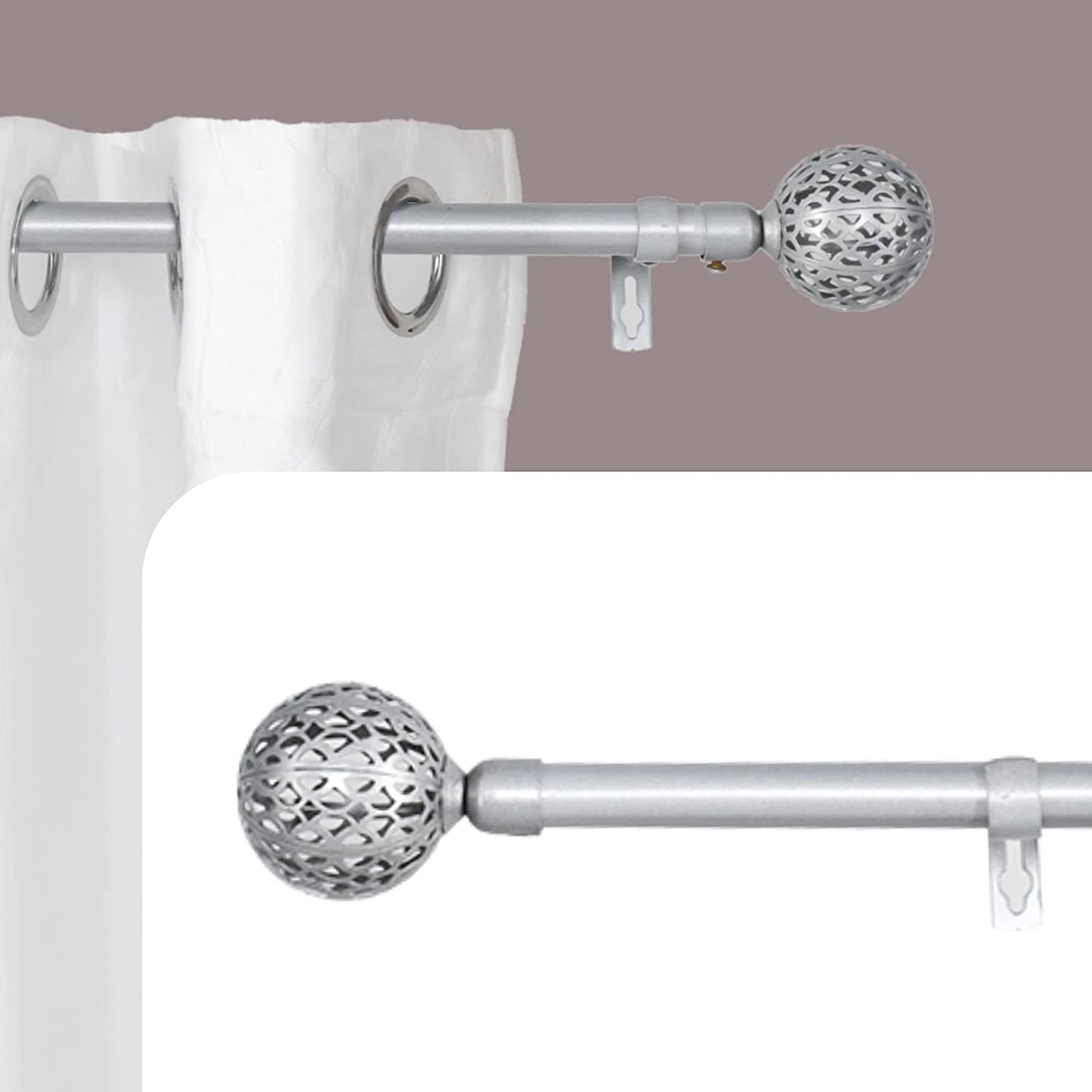 Barra Cortina Blanca Extensible 19mm - Barra Cortinas fina para Salón Dormitorio - Palos Cortinas Delgado Bola de Red