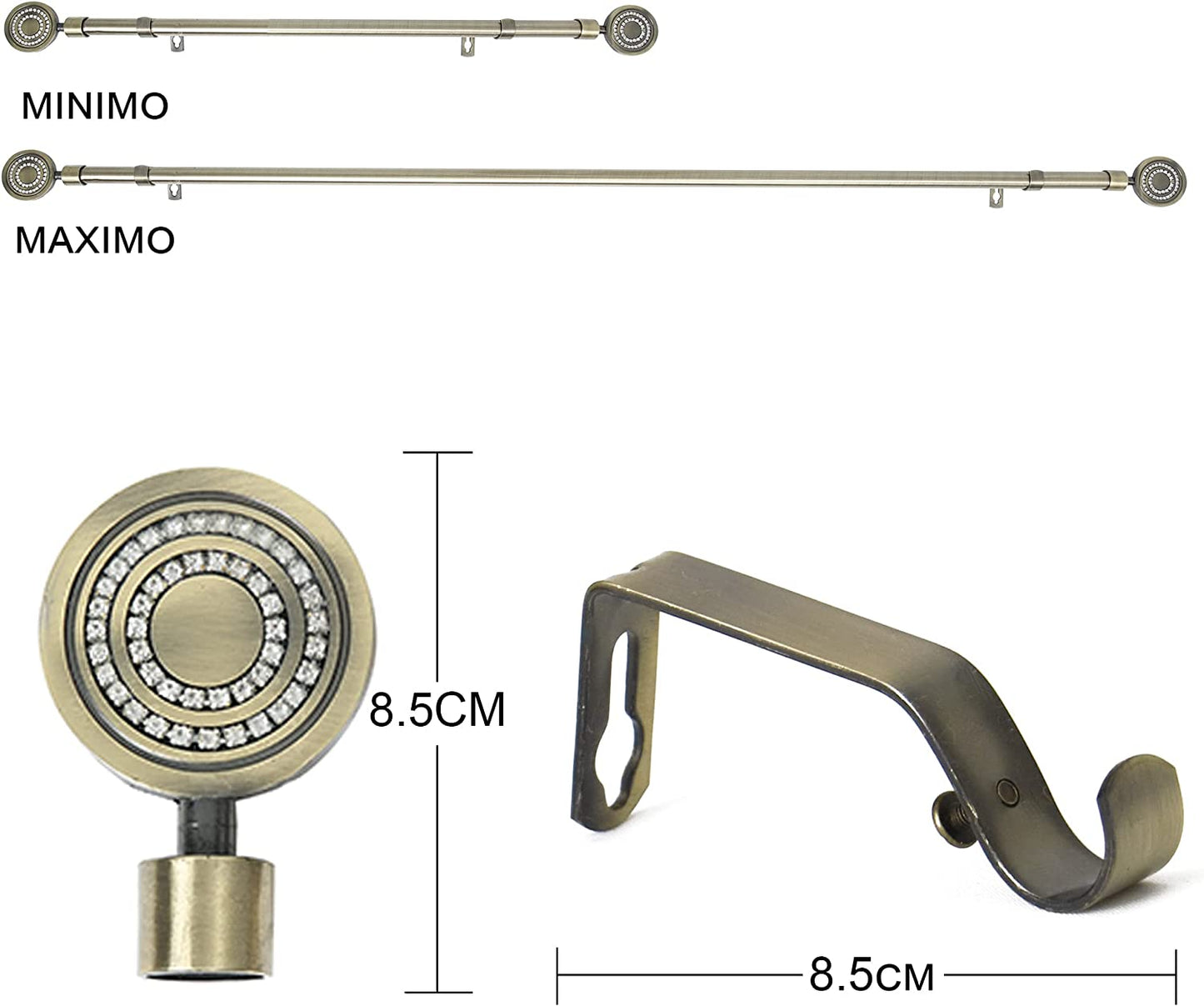 Barra Cortina Extensible Forja Universal - Barra Cortina Decolativa Extensible de Acero incluiye Soportes y Anillos