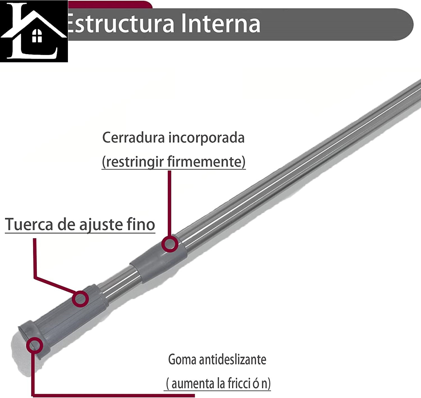 HOME MERCURY- Barra extensible para ropero y cortina de ducha, sin taladros  ni tornillos. (140-260CM PLATA)