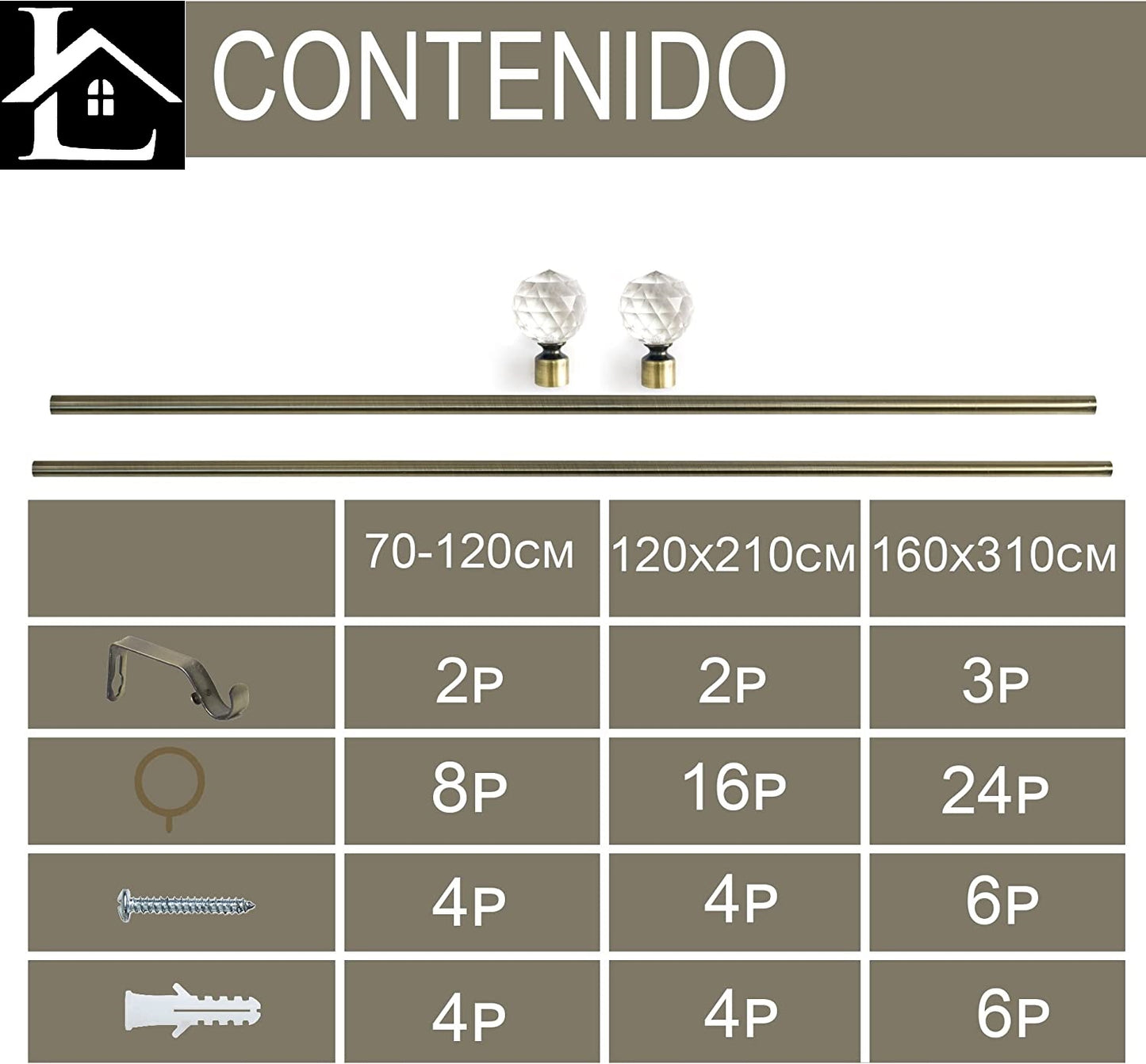 Barra Cortina Extensible Forja Universal - Barra Cortina Decolativa Extensible de Acero incluiye Soportes y Anillos