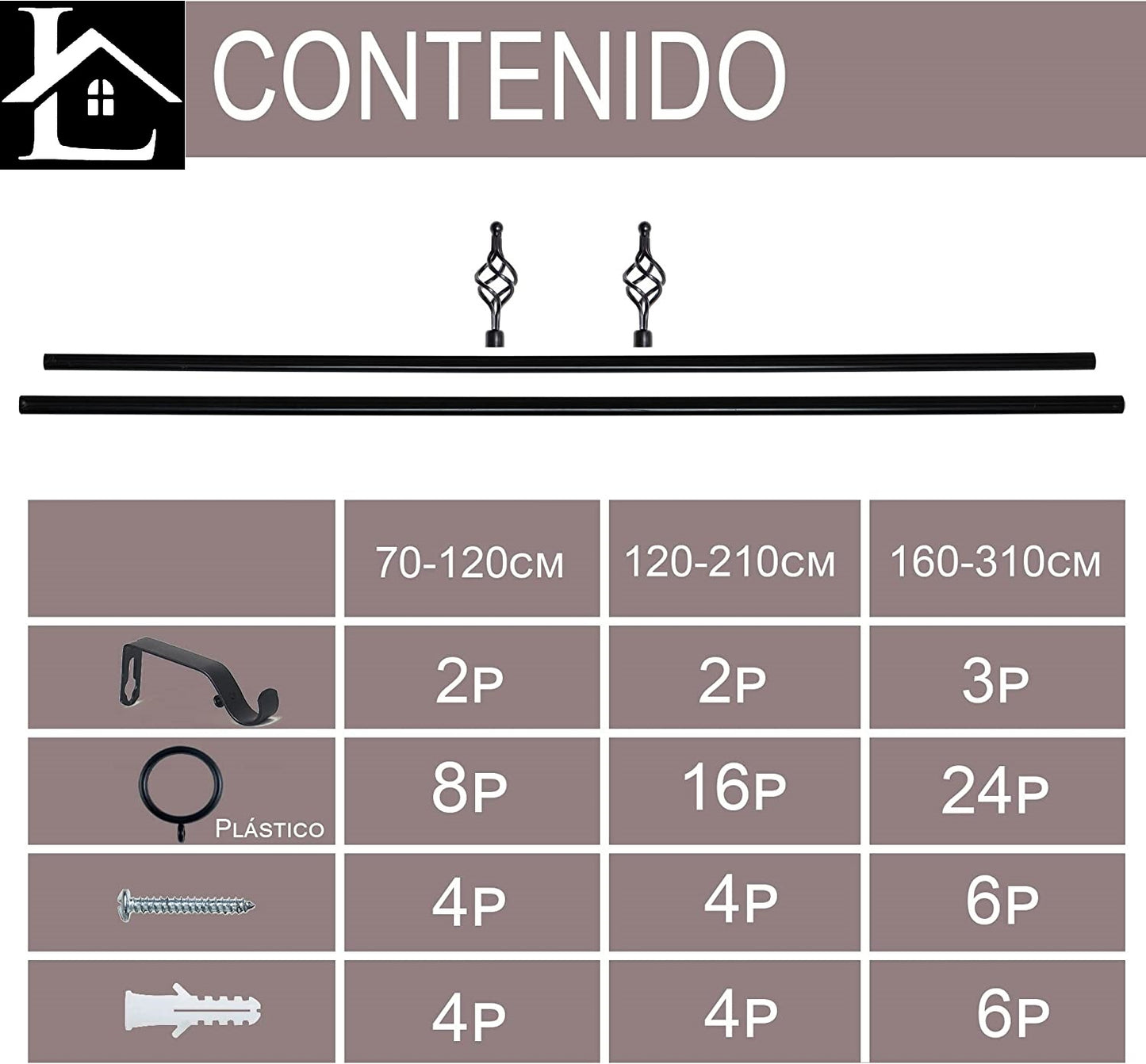 Barra Extensible para Cortina con terminales en forma de Piña