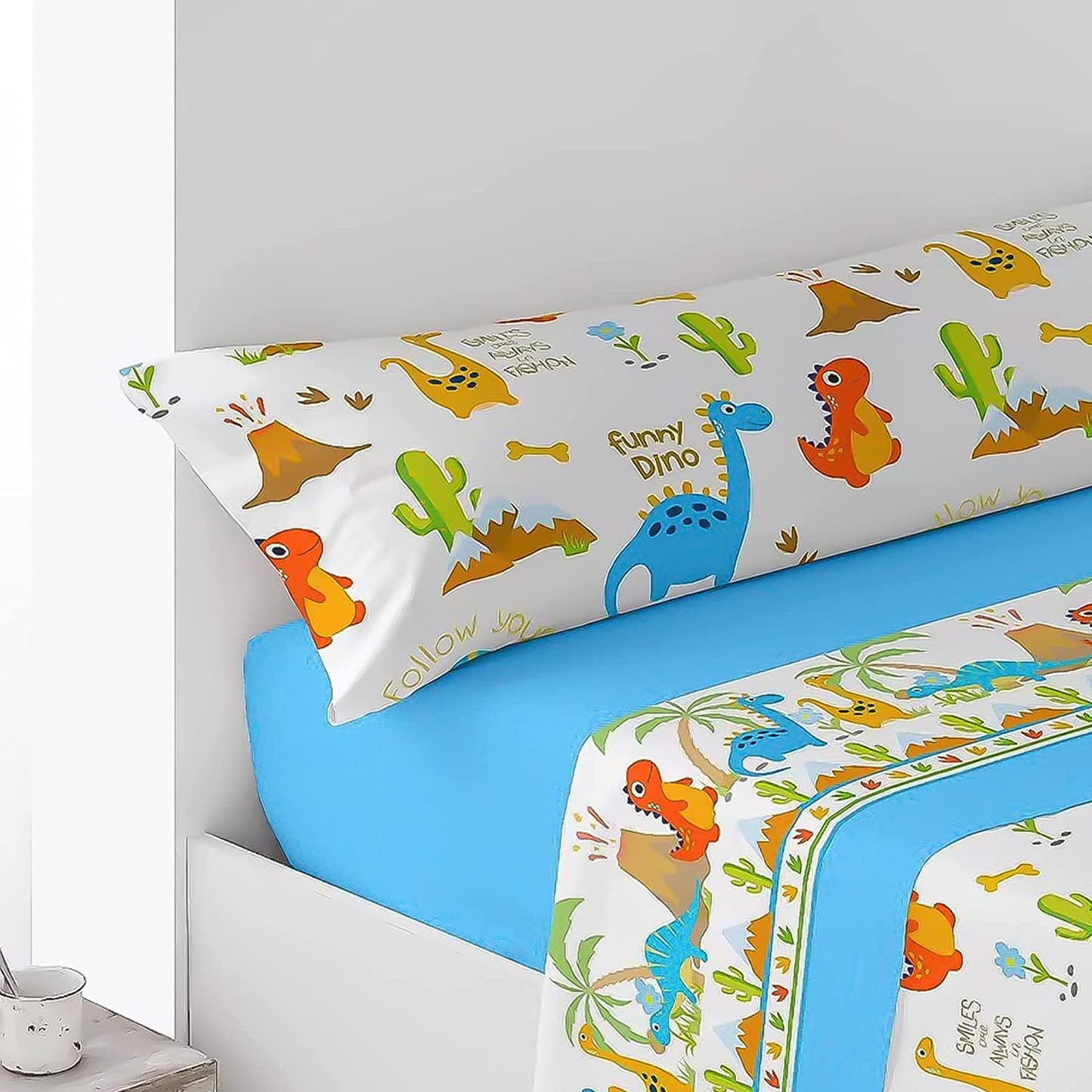 Juego de Sábanas Infantil para Cama 3 Piezas - 1 Sábanas Bajera Ajustable Cama 90cm con Encimera 165x260cm y 1 Funda de Almohada Larga Cama de 90x190-200cm