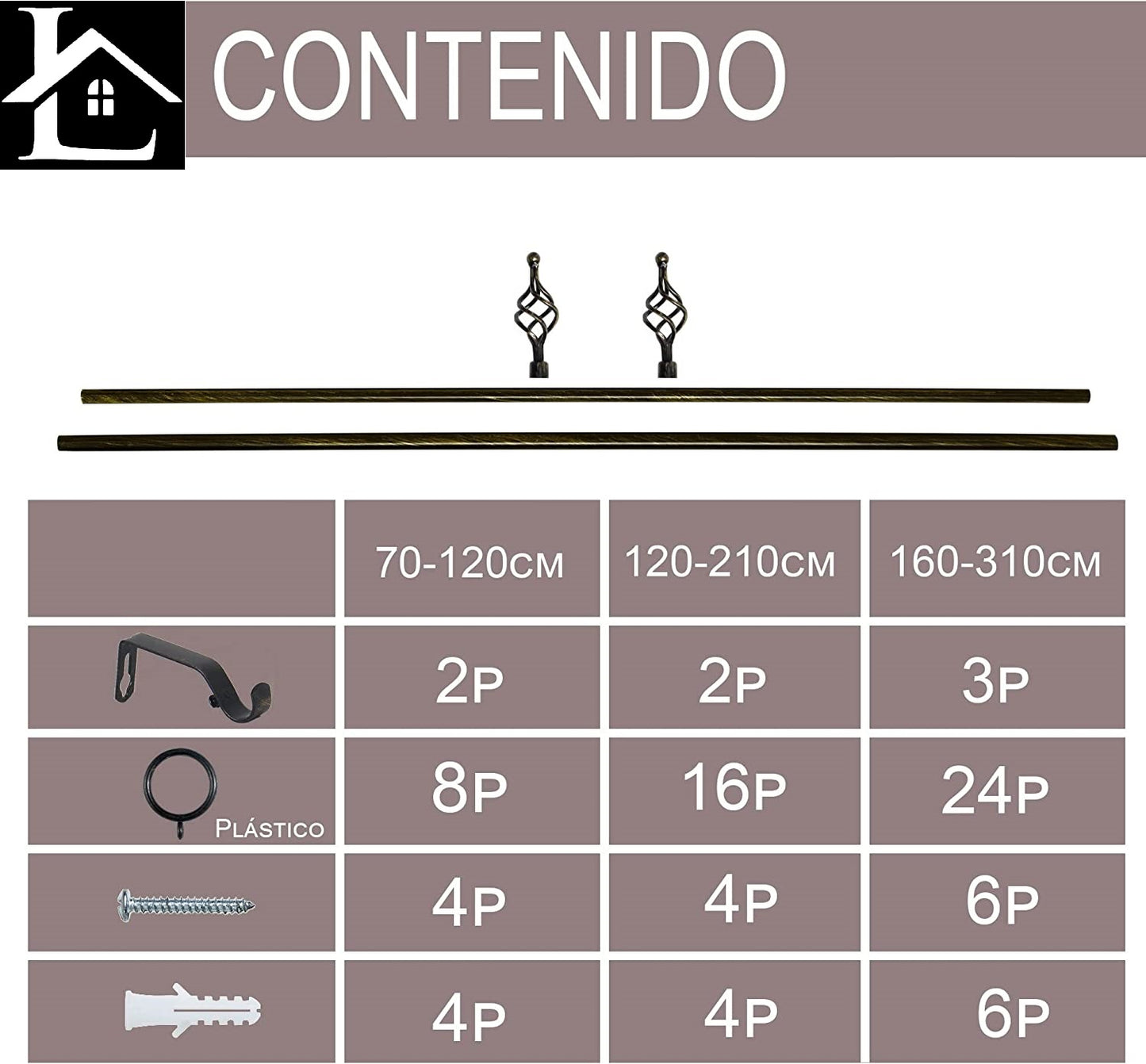 Barra Extensible para Cortina con terminales en forma de Piña