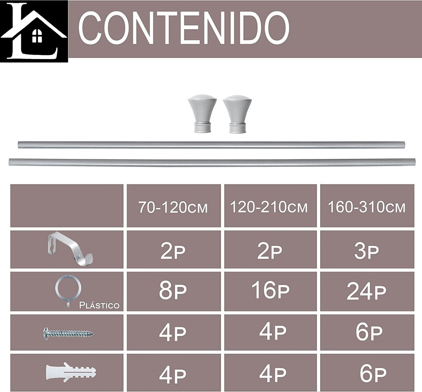 Barra Extensible para Cortina con terminales en Estilo de Rústico - Barra Cortina Decolativa incluiye Soportes y Anillos de Plásticos