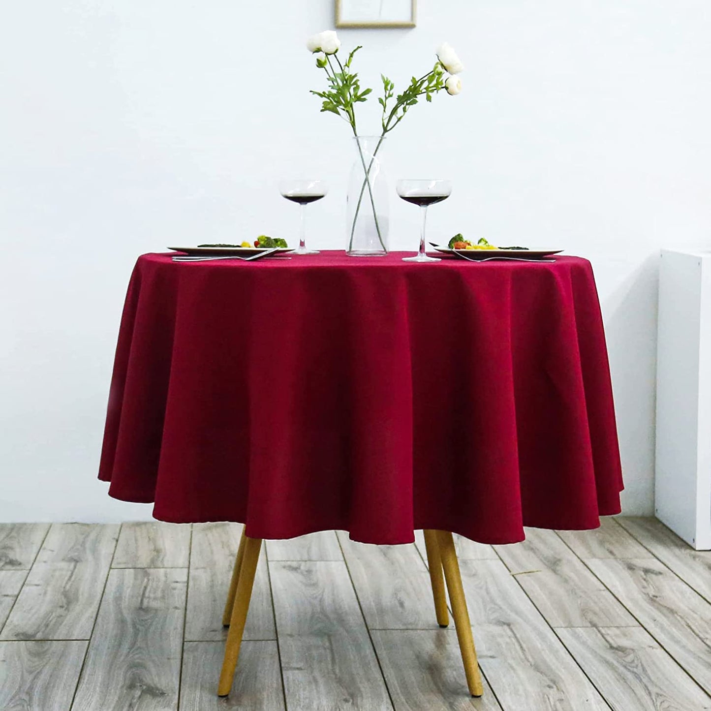 Mantel de Mesa Antimanchas Redonda de Tejido Impermeable (180CM Ø, Negro)