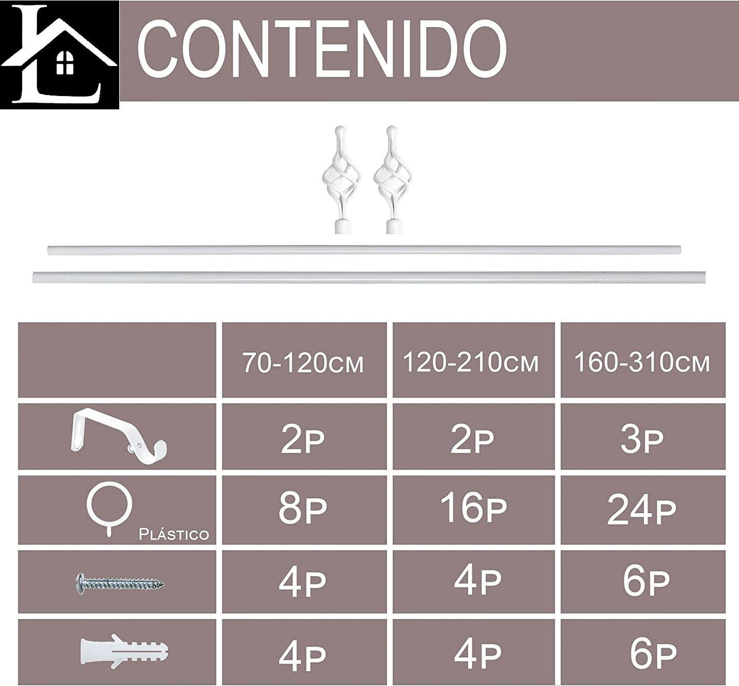 Barra Extensible para Cortina con terminales en forma de Piña