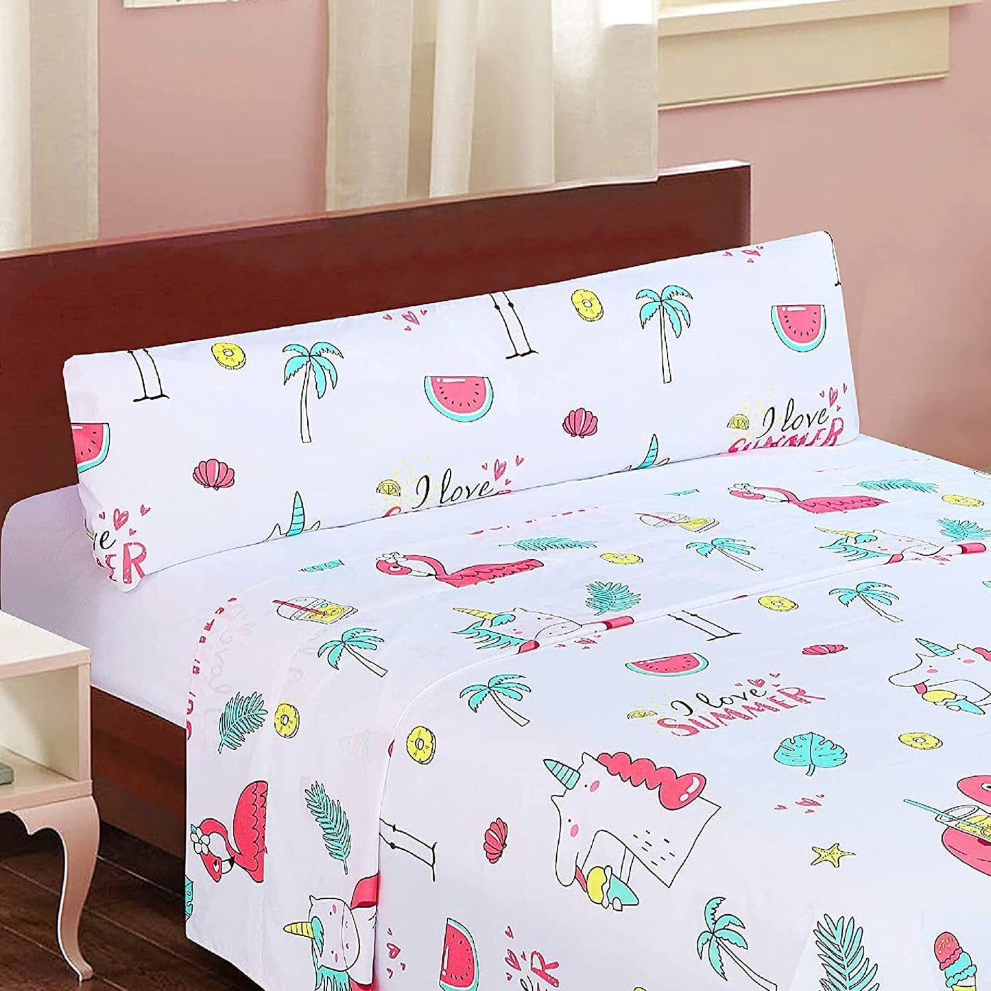 Juego de Sábanas Infantil para Cama 3 Piezas - 1 Sábanas Bajera Ajustable Cama 90cm con Encimera 165x260cm y 1 Funda de Almohada Larga Cama de 90x190-200cm