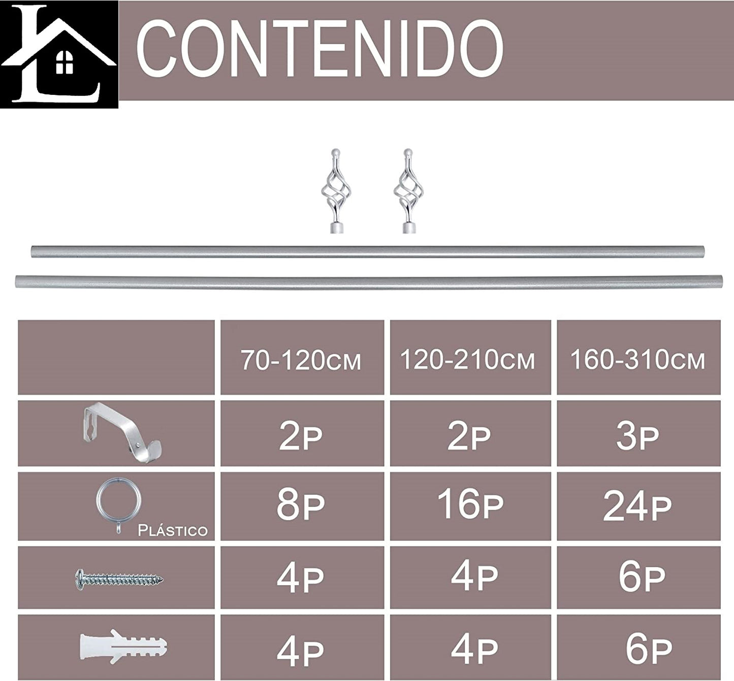 Barra Extensible para Cortina con terminales en forma de Piña