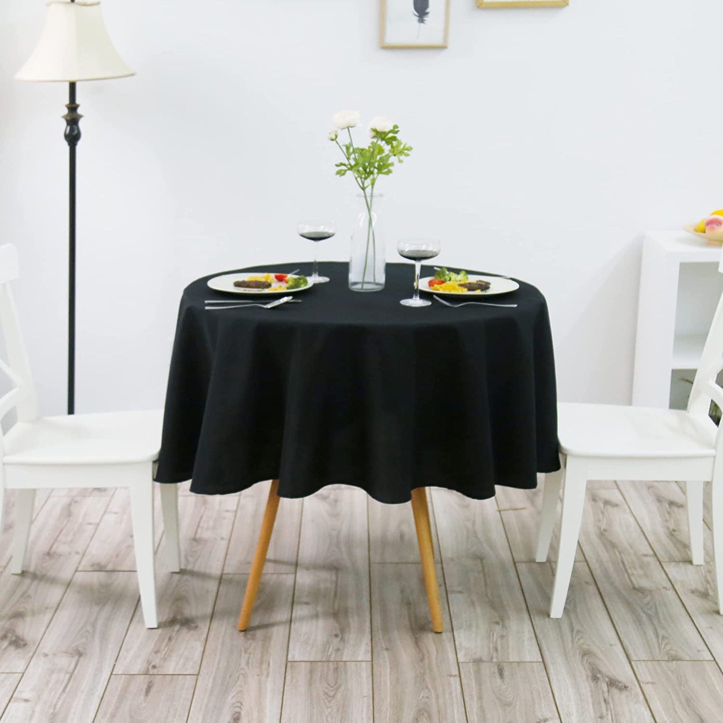 Mantel de Mesa Antimanchas Redonda de Tejido Impermeable (180CM Ø, Negro)