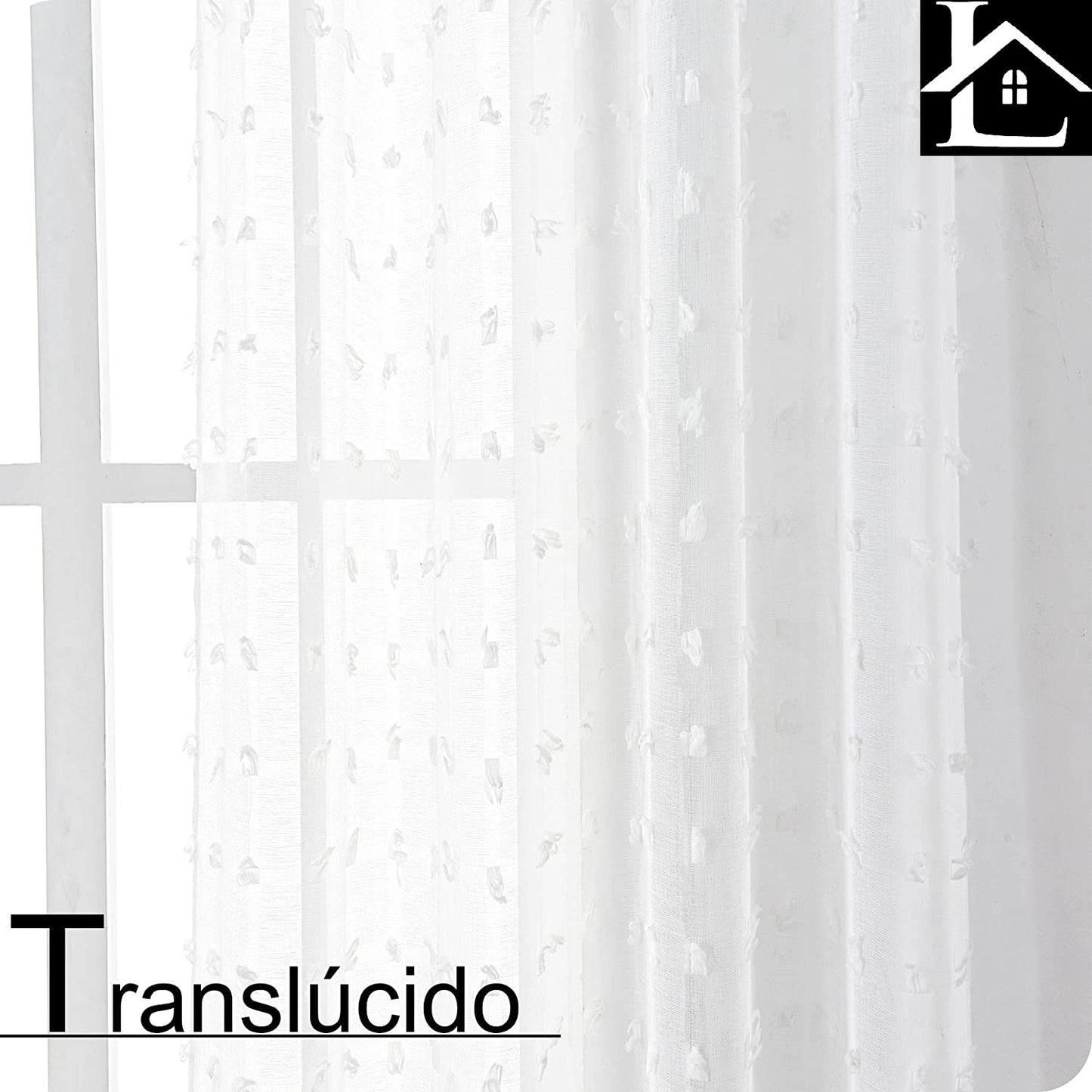 Cortina Sálon Dormitorio Translúcida con Diseño de Pompones levantados para Ventana Cocina Comedor 140x260cm Blanco