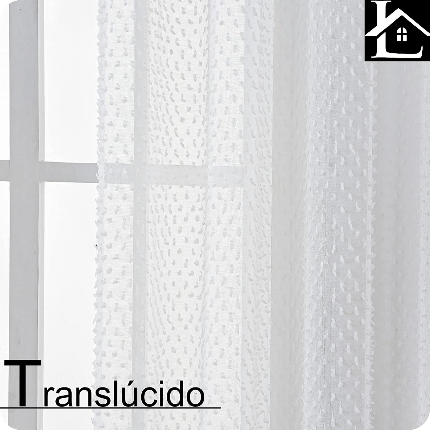 Cortina Sálon Dormitorio Translúcida con Diseño de Pompones levantados para Ventana Cocina Comedor 140x260cm Blanco