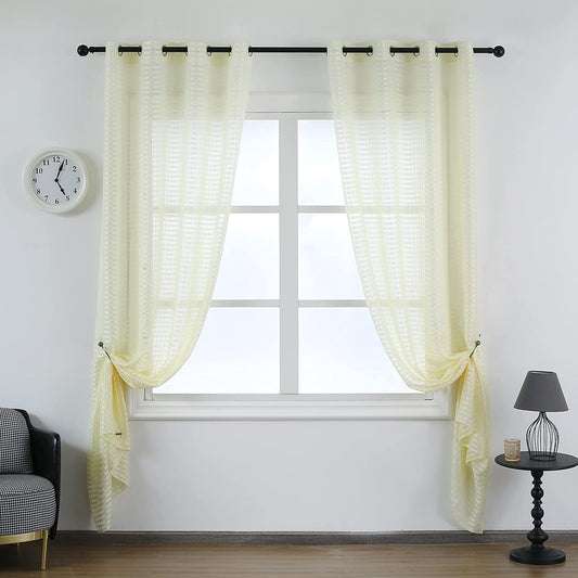 Cortina Salón Dormirotio Translúcido con diseño de Cuadrado - Visillos Transparente 140x260cm para Salón Dormitorio