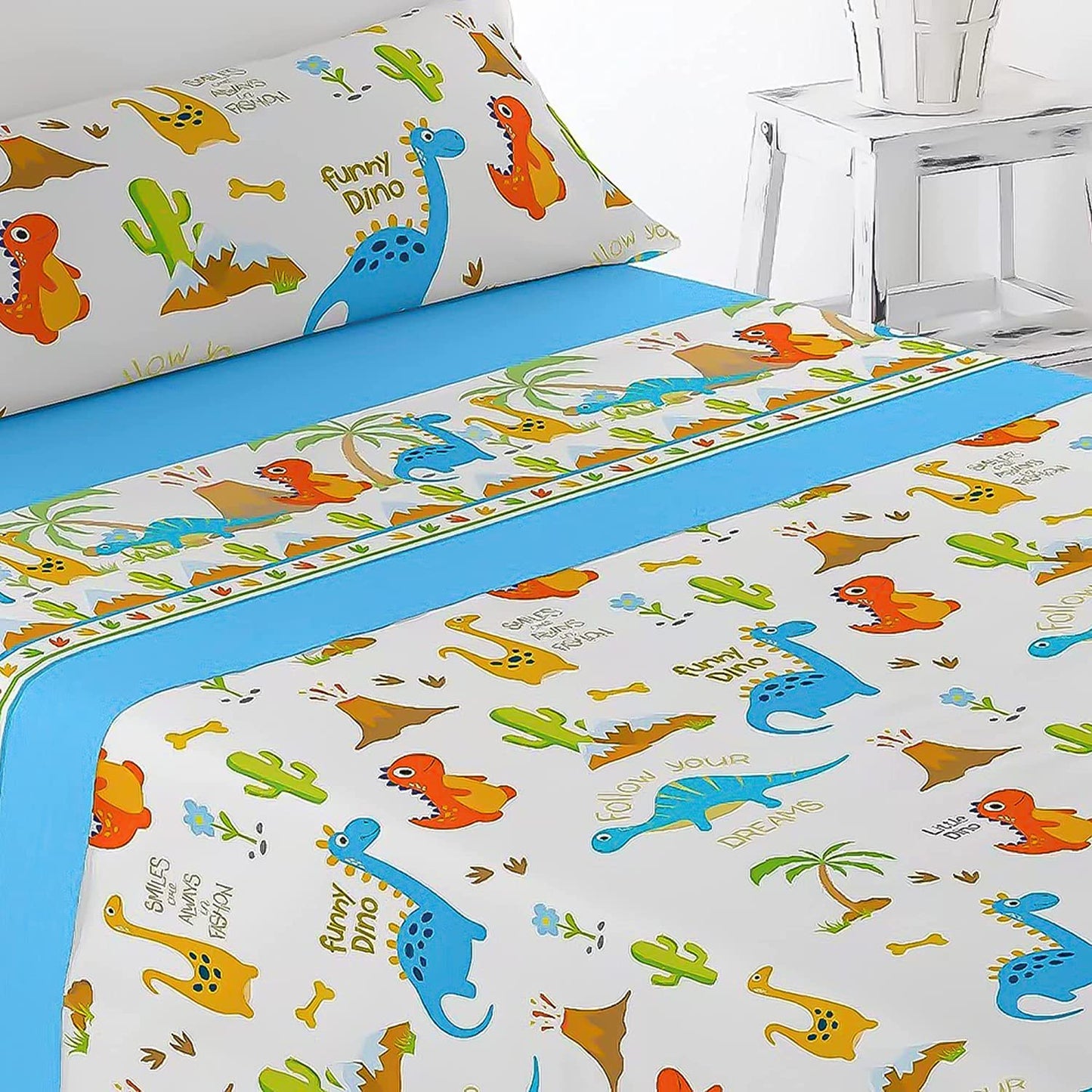 Juego de Sábanas Infantil para Cama 3 Piezas - 1 Sábanas Bajera Ajustable Cama 90cm con Encimera 165x260cm y 1 Funda de Almohada Larga Cama de 90x190-200cm