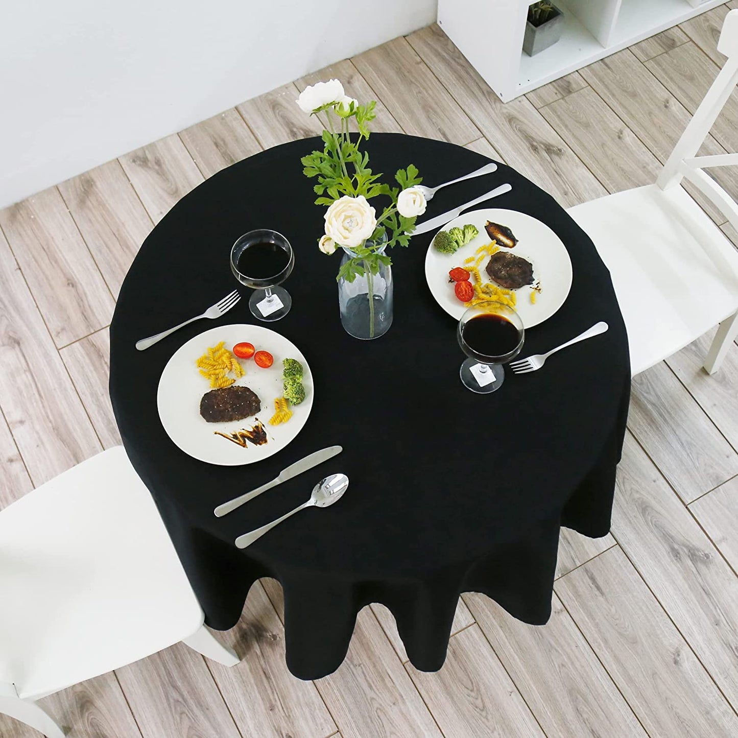 Mantel de Mesa Antimanchas Redonda de Tejido Impermeable (180CM Ø, Negro)