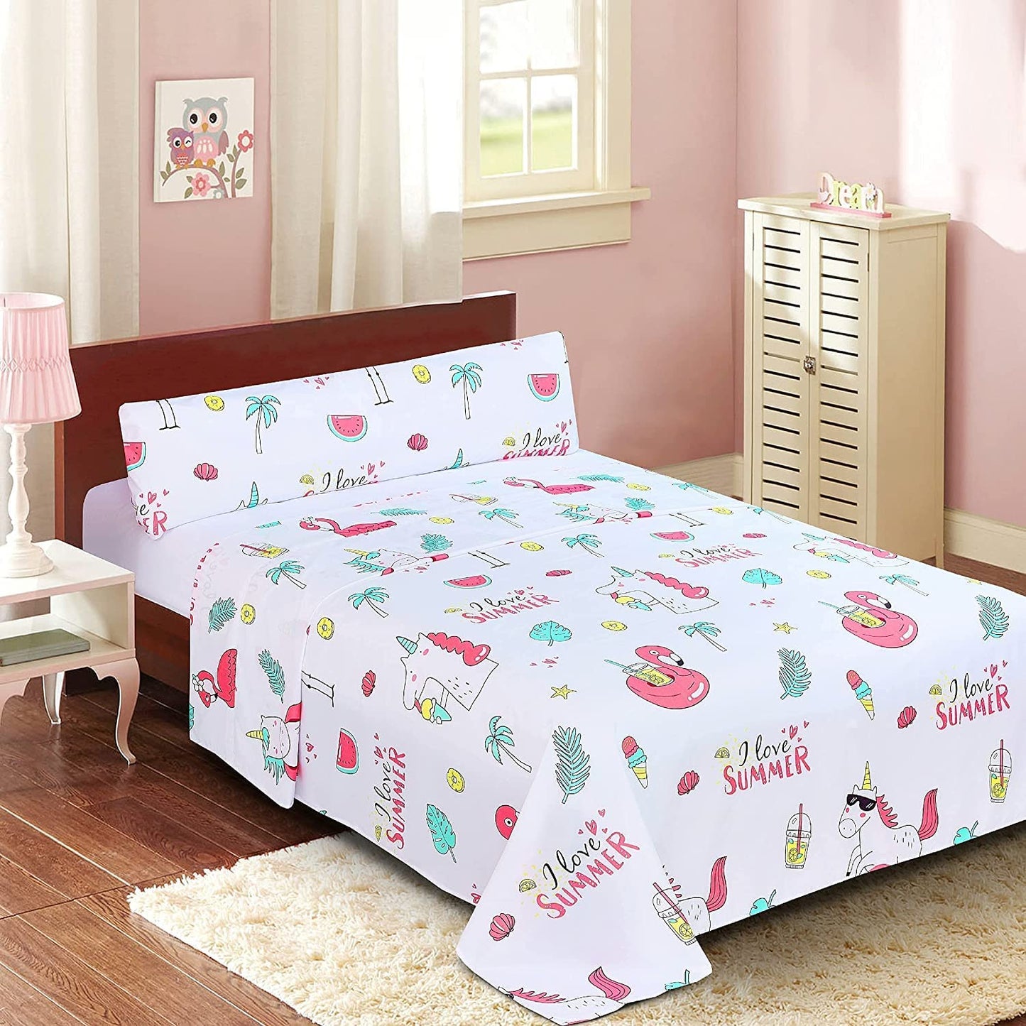 Juego de Sábanas Infantil para Cama 3 Piezas - 1 Sábanas Bajera Ajustable Cama 90cm con Encimera 165x260cm y 1 Funda de Almohada Larga Cama de 90x190-200cm