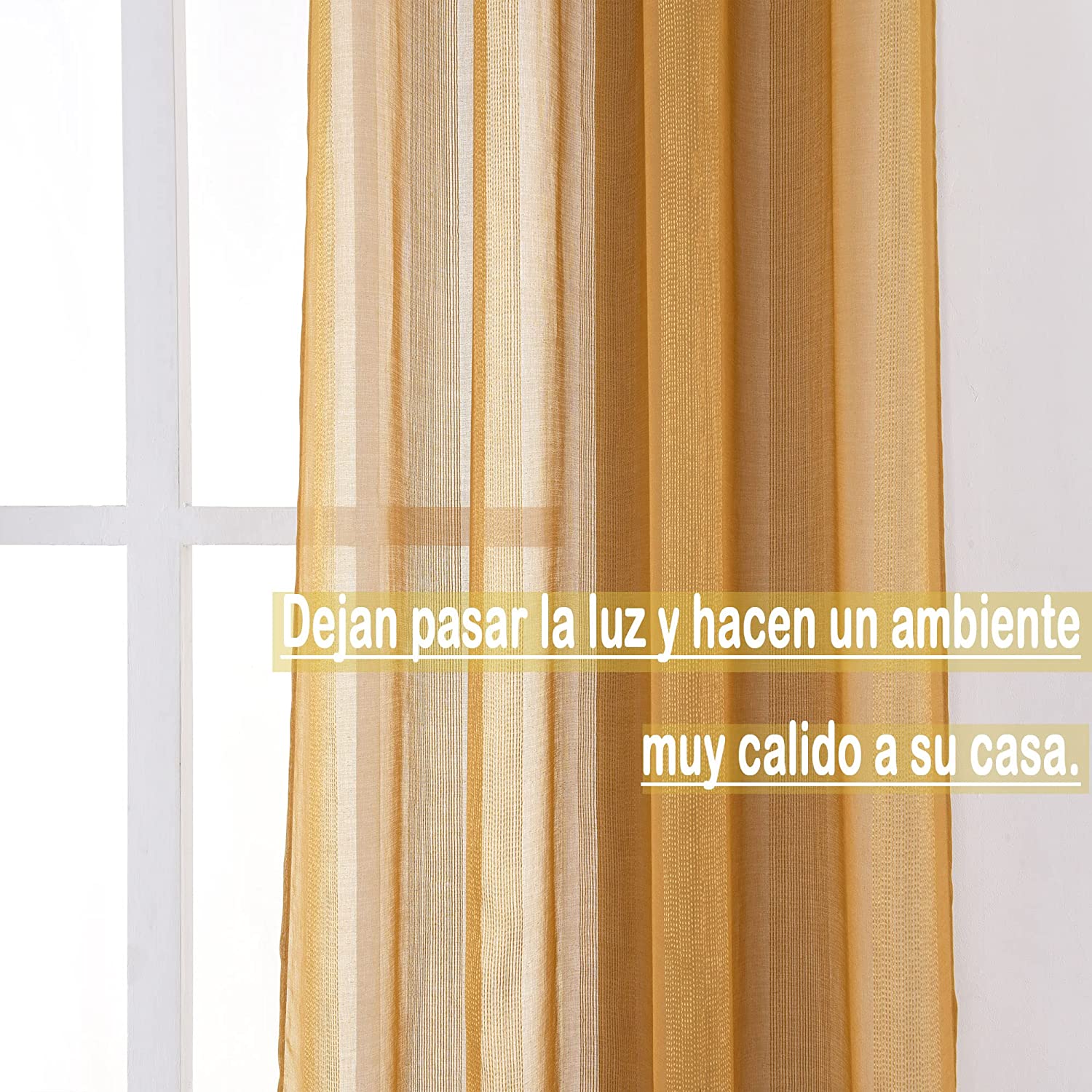 Visillos translúcido cortina estampado, salón dormitorio estampado color  multicolor marrón es con 8 Ojales de acero.
