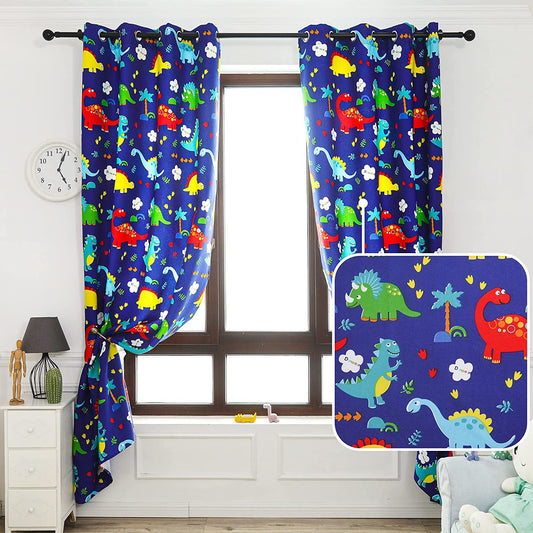 Cortinas Infantiles Niño Semiopaco Dos Paneles de 140x260cm- Cortinas Visillos Juveniles Animales para Habitación Sala de Estar 2 Piezas