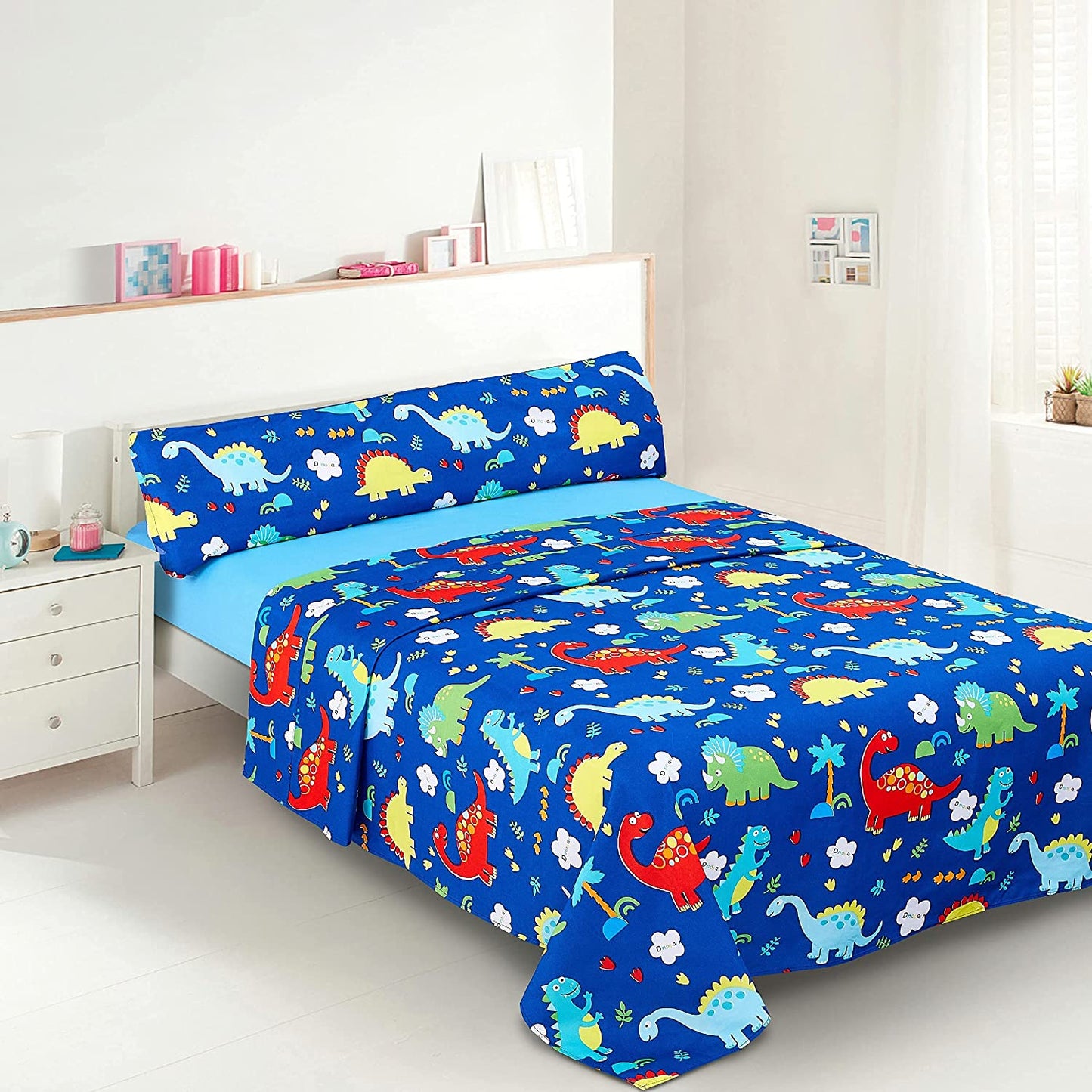 Juego de Sábanas Infantil para Cama 3 Piezas - 1 Sábanas Bajera Ajustable Cama 90cm con Encimera 165x260cm y 1 Funda de Almohada Larga Cama de 90x190-200cm