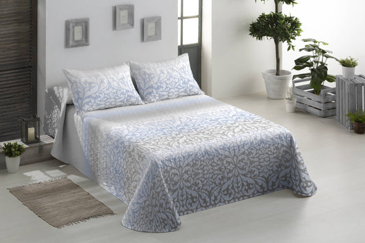 Colcha bouti KARIAT AZUL alta calidad 100% poliéster con cojín decorativo. Colcha para cama perfecta para la temporada de primavera-verano